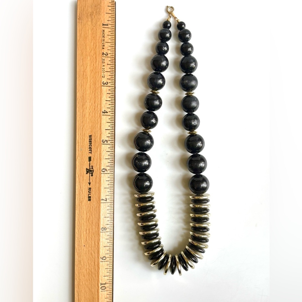 Vintage Black Gold Large Beaded Necklace Excellent
